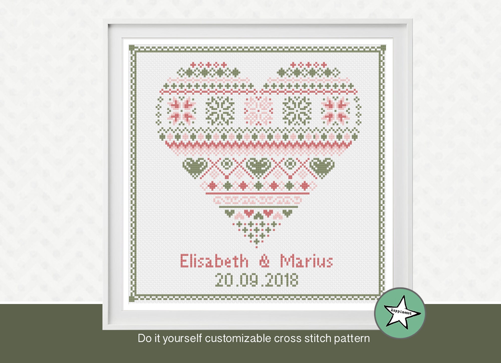 Wedding Cross Stitch Pattern Nordic Heart Wedding Etsy