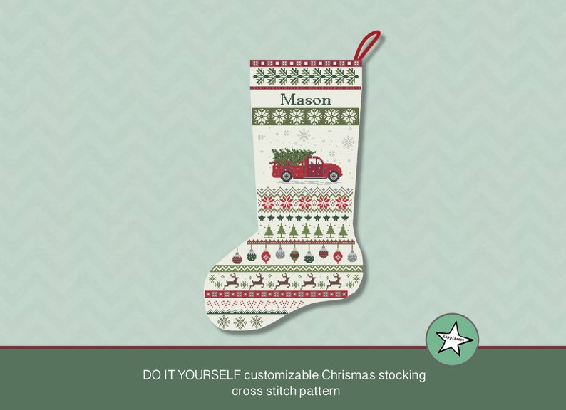 Christmas stocking cross stitch pattern truck DIY Etsy