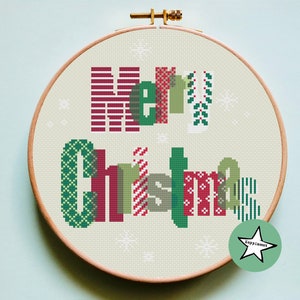 christmas cross stitch pattern, merry christmas, modern cross stitch, PDF, ** instant download**