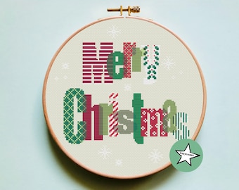 christmas cross stitch pattern, merry christmas, modern cross stitch, PDF, ** instant download**