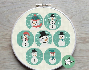 Snowmen cross stitch pattern, christmas pattern, modern cross stitch, winter cross stitch, PDF ** instant download**