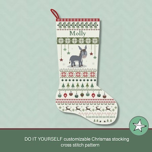 Christmas stocking cross stitch pattern donkey, pointing right, DIY customizable with name, decoration,  PDF, ** instant download**