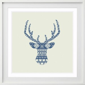 modern cross stitch pattern deer silhouette, reindeer, nordic folk, PDF, instant download image 2