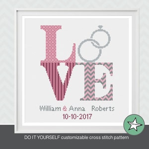 Wedding cross stitch pattern, love sign, customizable, modern pattern, wedding anniversary PDF, DIY ** instant download**