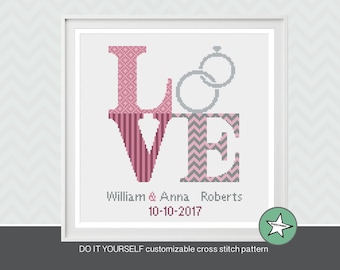 Wedding cross stitch pattern, love sign, customizable, modern pattern, wedding anniversary PDF, DIY ** instant download**