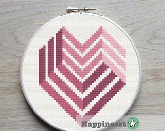 geometric modern cross stitch pattern heart mauve, valentine heart, endless stripes, PDF pattern ** instant download**