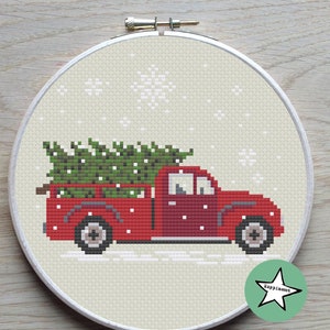 Cross stitch pattern Christmas truck with tree PDF, Christmas decoration, Christmas ornament, PDF, ** instant download**