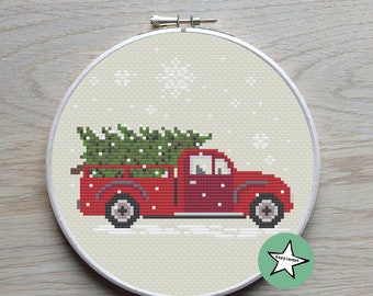 Patrón punto de cruz Camión navideño con árbol PDF, Decoración navideña, Adorno navideño, PDF, **descarga instantánea**