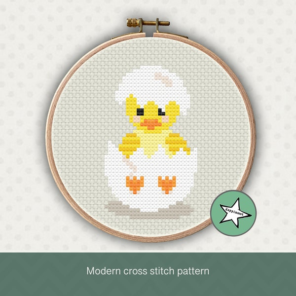 Cross stitch pattern chick in egg, easter pattern, modern cross stitch, nature, farm, PDF,  ** instant download**