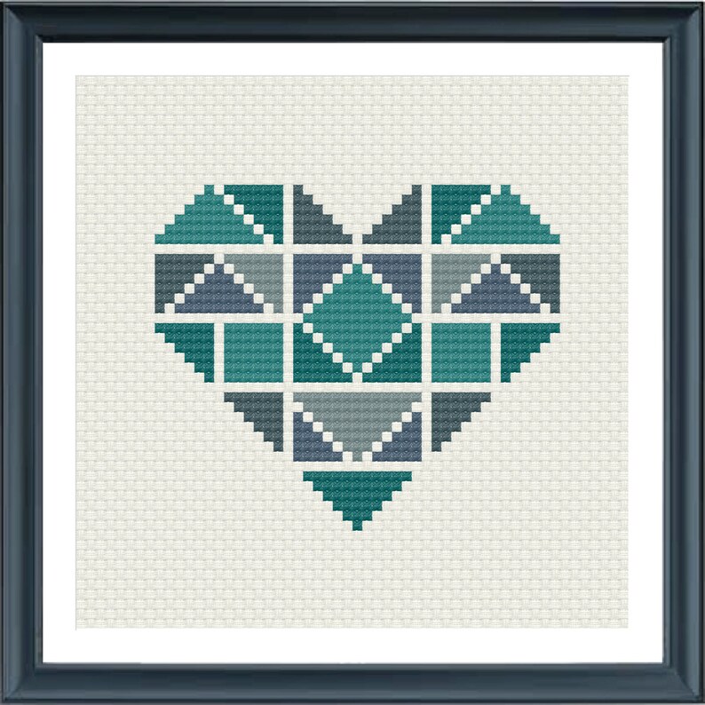 Geometric Modern Cross Stitch Pattern Heart Set of 3 Etsy UK