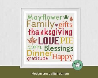 Thanksgiving cross stitch pattern, thanksgiving words, PDF, DIY ** instant download**