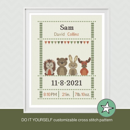Birth Announcement Cross Stitch Pattern Personalized Modern Etsy