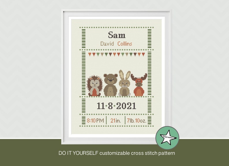 Cross stitch pattern baby birth sampler, birth announcement, woo Cross stitch pattern baby birth sampler, birth announcement, woo