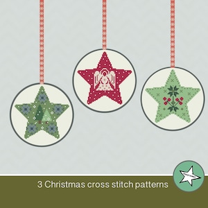 Christmas cross stitch pattern, star ornaments, set of 3, Christmas decoration, ornament, PDF, ** instant download**