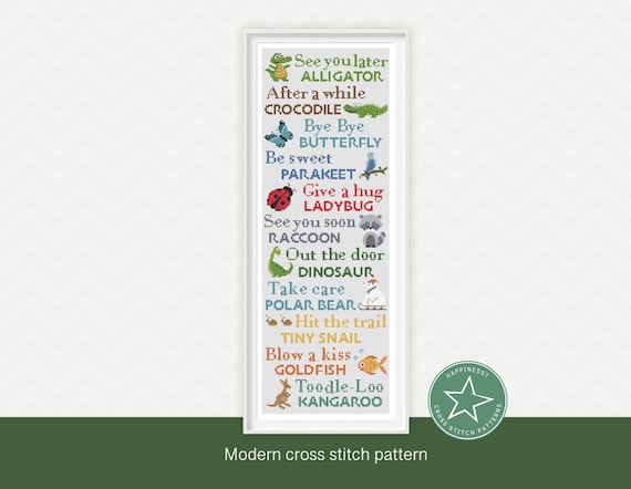 See You Later Alligator Cross Stitch Pattern, Nursery Rhyme (PDF Pattern)