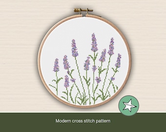 cross stitch pattern lavender, modern cross stitch, flower, PDF pattern ** instant download**