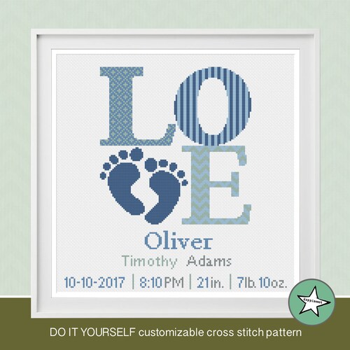 Baby Boy Birth Cross Stitch Sampler PDF Chart INSTANT DOWNLOAD Etsy