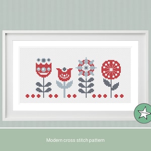 cross stitch pattern flowers, modern retro tulips, PDF pattern ** instant download**
