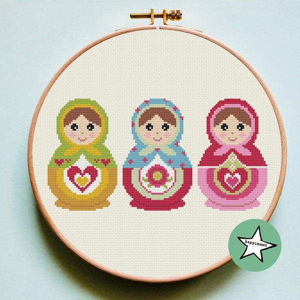 cross stitch pattern Matryoshka dolls, modern cross stitch, Russian dolls,  PDF,  ** instant download**