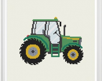 Quadro Diamanti 5D Fai Da Te: Trattore In Mosaico - Kit Ricamo Punto Croce Con Tela E Strass Rotondi - Decorazione Casa 40x30cm Per Principianti