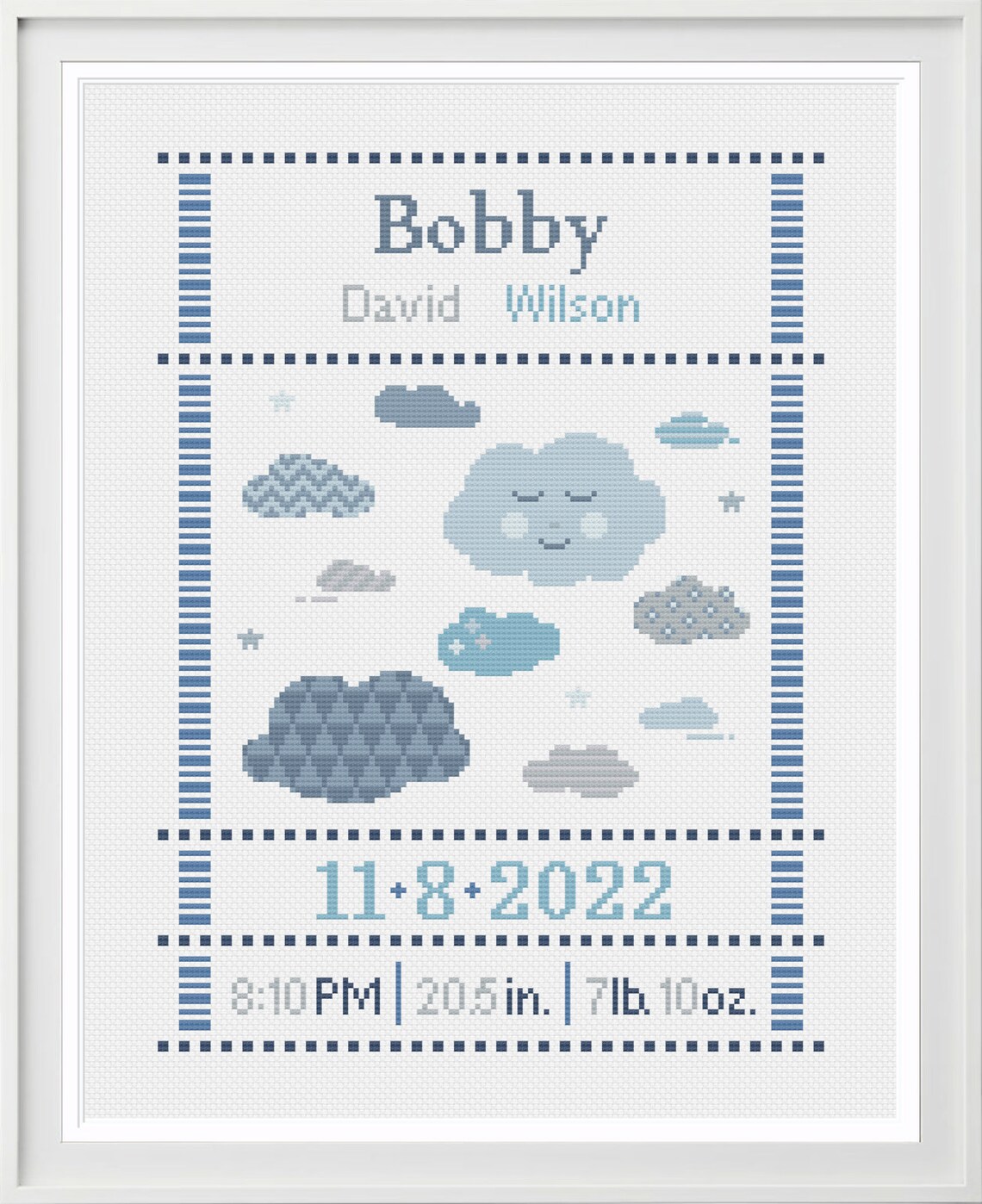 Baby Birth Sampler Cross Stitch Pattern, Clouds, Customizable (PDF ...