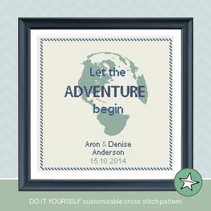 Wedding cross stitch pattern, let the adventure begin, customizable, modern pattern, wedding anniversary PDF, DIY ** instant download**