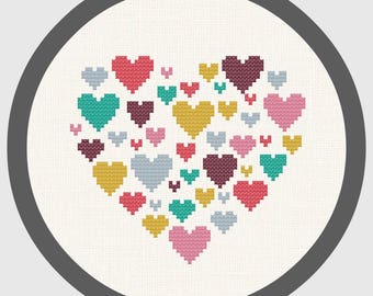 モダンなクロスステッチ パターン ハート、ハートのハート
