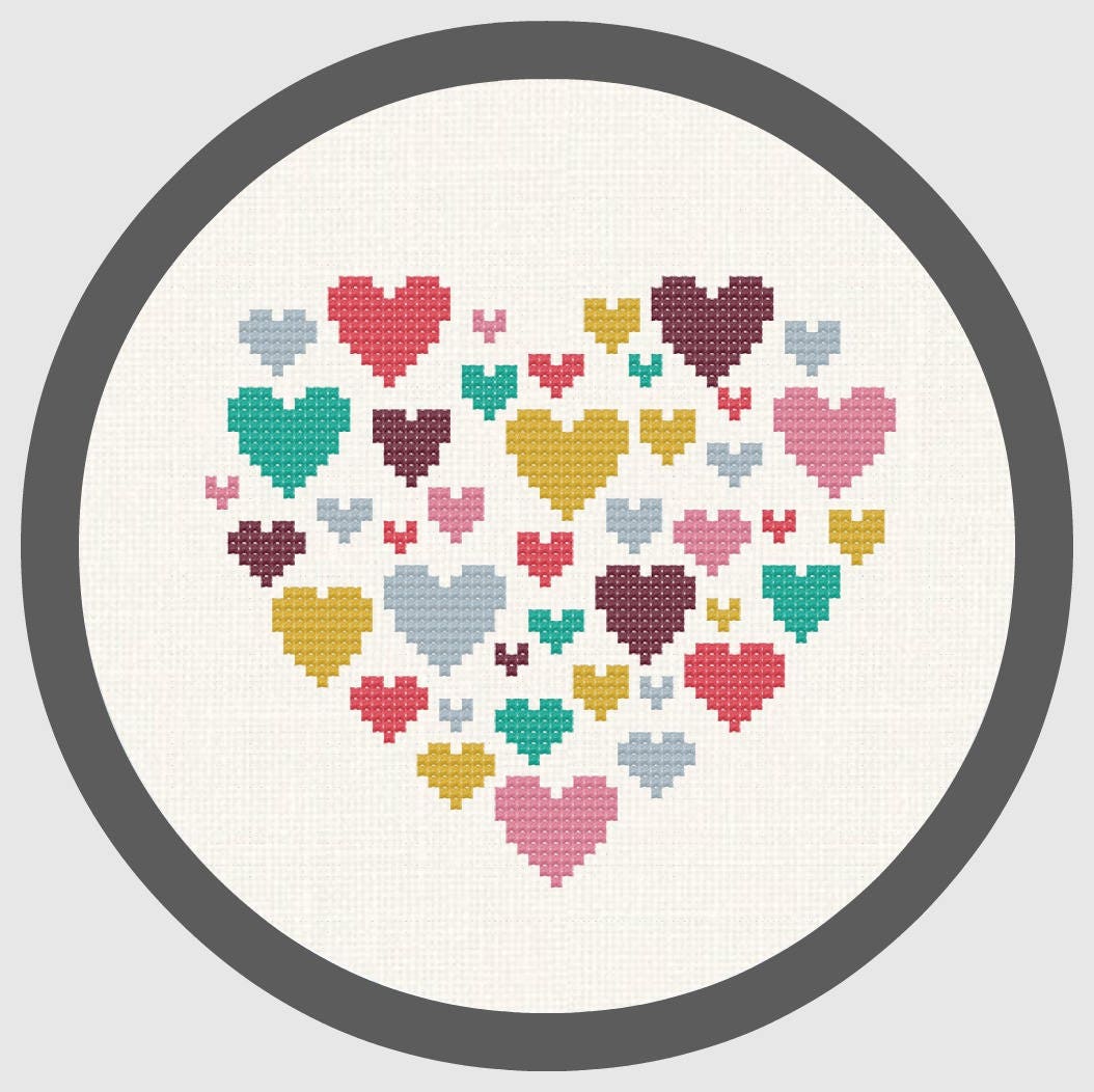 Modern Cross Stitch Pattern Heart Heart of Hearts Small - Etsy