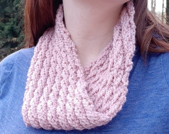 Knitting Pattern for Twisted Faux-Cable Cowl, Scarf. Easy