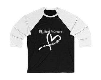 The Disabled - "My Heart Belongs to the Disabled" shirt.  Unisex 3/4 Sleeve Baseball Tee. Heart Projects, Heart Causes