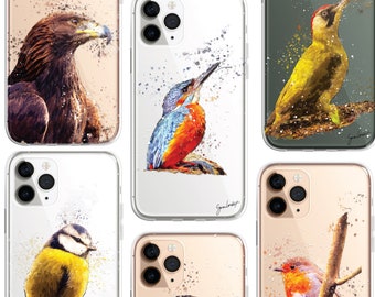 Birds iPhone Case, Blue Tit, Robin, Kingfisher, Woodpecker, Owl, Kestrel, Eagle Splatter Art CLEAR Cover for iPhone 16 15 14 13 12 Pro Max