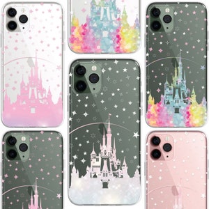 Custodia per telefono in TPU trasparente stile film Castello della Principessa per iPhone 16, 15, 14, 13, 12, 11 Pro Max, Samsung Galaxy S21, S20
