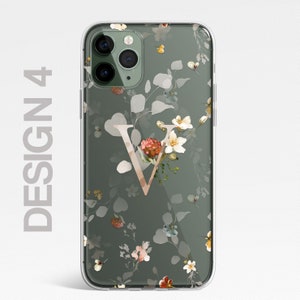 Personalizado floral iPhone personalizado silicona CLEAR funda de teléfono flores inglesas rosas oro iPhone 15 14 13 12 11 Plus Max Pro Samsung 4 - Pattern Initial