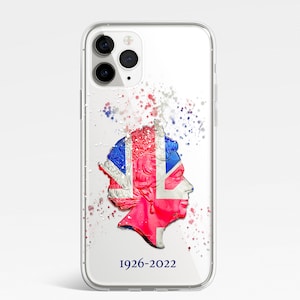 Queen Elizabeth 2 II Artwork Commemorative Royal Family Splatter Style Phone Case CLEAR Cover Case for iPhone 15 14 13 12 11 Samsung S21