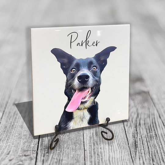 Personalised Pet Portrait on Tile Dog Cat Brush Custom Photo Print on CERAMIC TILE