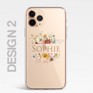 Personalised Floral iPhone Custom Silicone CLEAR Phone Case Cover Flowers English Roses Gold iPhone 15 14 13 12 11 Plus Max Pro Samsung 2 - Cream Floral