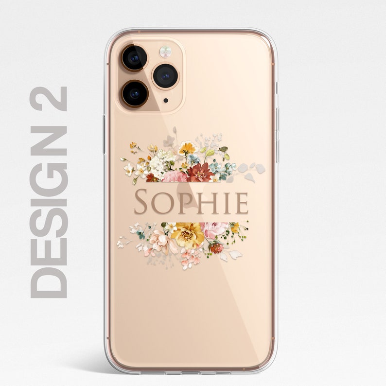 Personalisierte iPhone 15 14 13 12 11 Plus Max Pro Samsung iPhone 15 14 13 12 11 Plus Silikonhülle Klar Handyhülle Blumen Englische Blumen 2 - Cream Floral