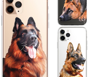 German Shepherd Dog Pet Animal Phone Case Brush Art CLEAR Phone Cover Case for iPhone 16 15 14 13 12 Pro Max Plus Samsung Galaxy S21 S22