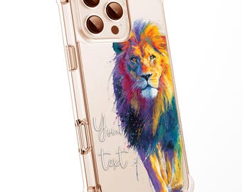 Lion 2 African WaterColour Personalised CLEAR Phone Case Animal Wildlife Splatter Painting Artwork Cover Exclusive Art for iPhone Samsung