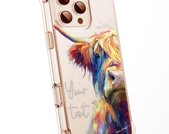 Highland Cow 1 WaterColour Personalised CLEAR Phone Case Animal Wildlife Splatter Painting Artwork Cover Exclusive Art - iPhone Samsung