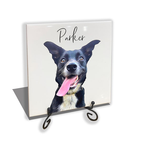 Personalised Pet Portrait on Tile Dog Cat Brush Custom Photo Print on CERAMIC TILE