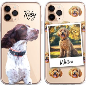 Custodia per telefono trasparente con foto personalizzata per iPhone 16 15 14 13 12 Pro Max Plus Galaxy, con ritratto dipinto di cane e gatto, cavallo, animale