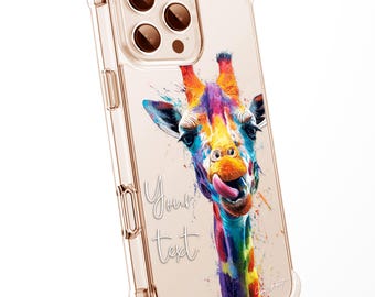 Giraffe 2 African WaterColour Personalised CLEAR Phone Case Animal Wildlife Splatter Painting Artwork Cover Exclusive Art - iPhone Samsung