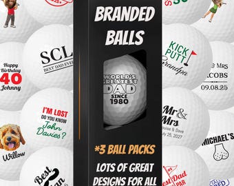 Personalised Branded 3 Golf Ball Sleeve - Golfer's Gift, Father's Day, Wedding Favour, Birthday, Valentines, Pet Photo Text Logo