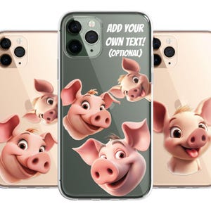 Funda de teléfono personalizada con dibujos animados de cerdo y cerdo, transparente, linda y familiar, con salpicaduras, para iPhone 16, 15, 14, 13, 12 y 11