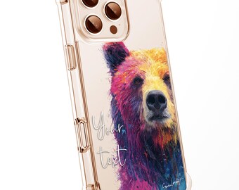Grizzly Bear WaterColour Personalised CLEAR Phone Case Animal Wildlife Splatter Painting Artwork Cover Exclusive Art for iPhone & Samsung