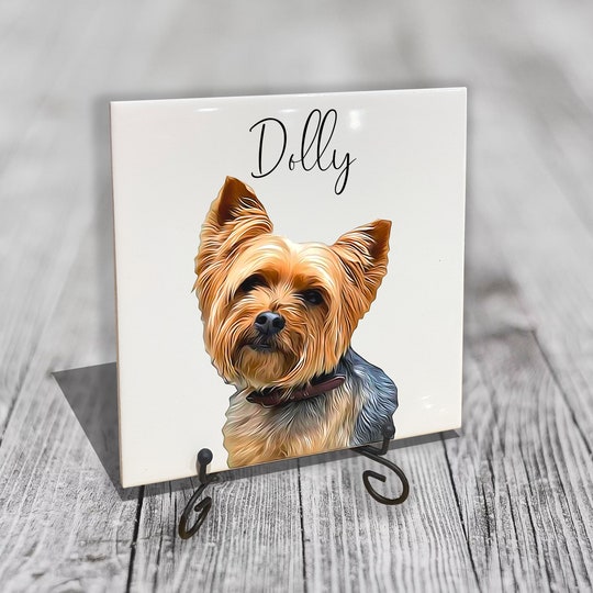 Personalised Pet Portrait on Tile Dog Cat Brush Custom Photo Print on CERAMIC TILE