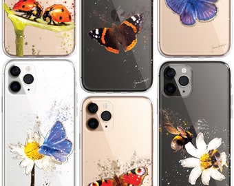 ButterflyInsects Phone Case Splatter Art CLEAR Phone Cover Case for iPhone 16 15 14 13 12 Pro Max, Red Admiral Peacock Bumble Bee Ladybird