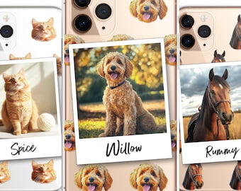 Personalised Pet Dog Cat Animal Portrait Phone Case Cover in CLEAR Silicone with Custom Brush Effect for for for iPhone 16 15 14 13 12+