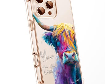 Highland Cow 3 WaterColour Personalised CLEAR Phone Case Animal Wildlife Splatter Painting Artwork Cover Exclusive Art - iPhone Samsung